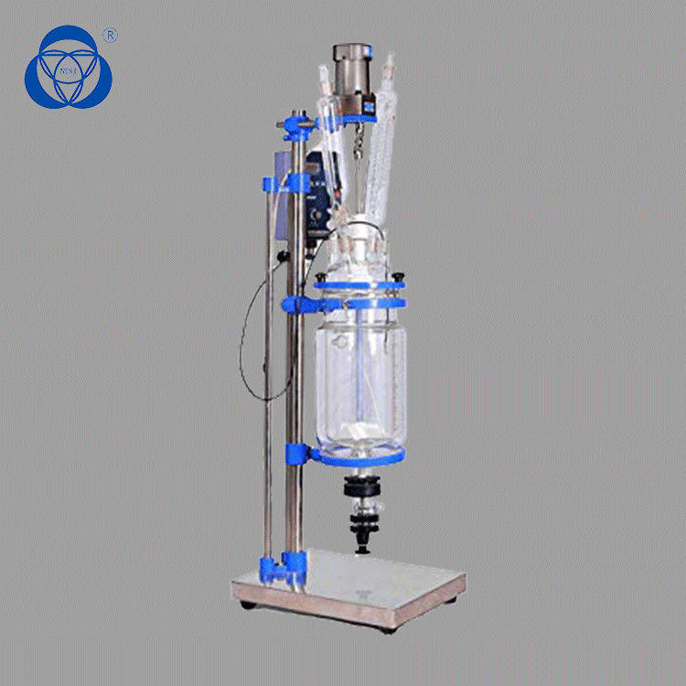 PTFE Material Stirrer Jacketed Glass Reactor , Double Layer Glass Reactor Explosion Proof