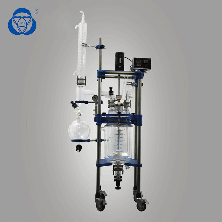 1L-5L Jacketed Glass Reactor Zero Space Draining Device For Synthetic Reaction
